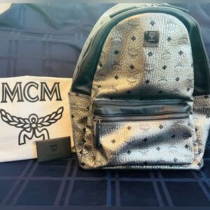 MCM - Metallic Visetos Large Stark Backpack Silver **SOLD OUT ITEM** AUTHENTIC!!